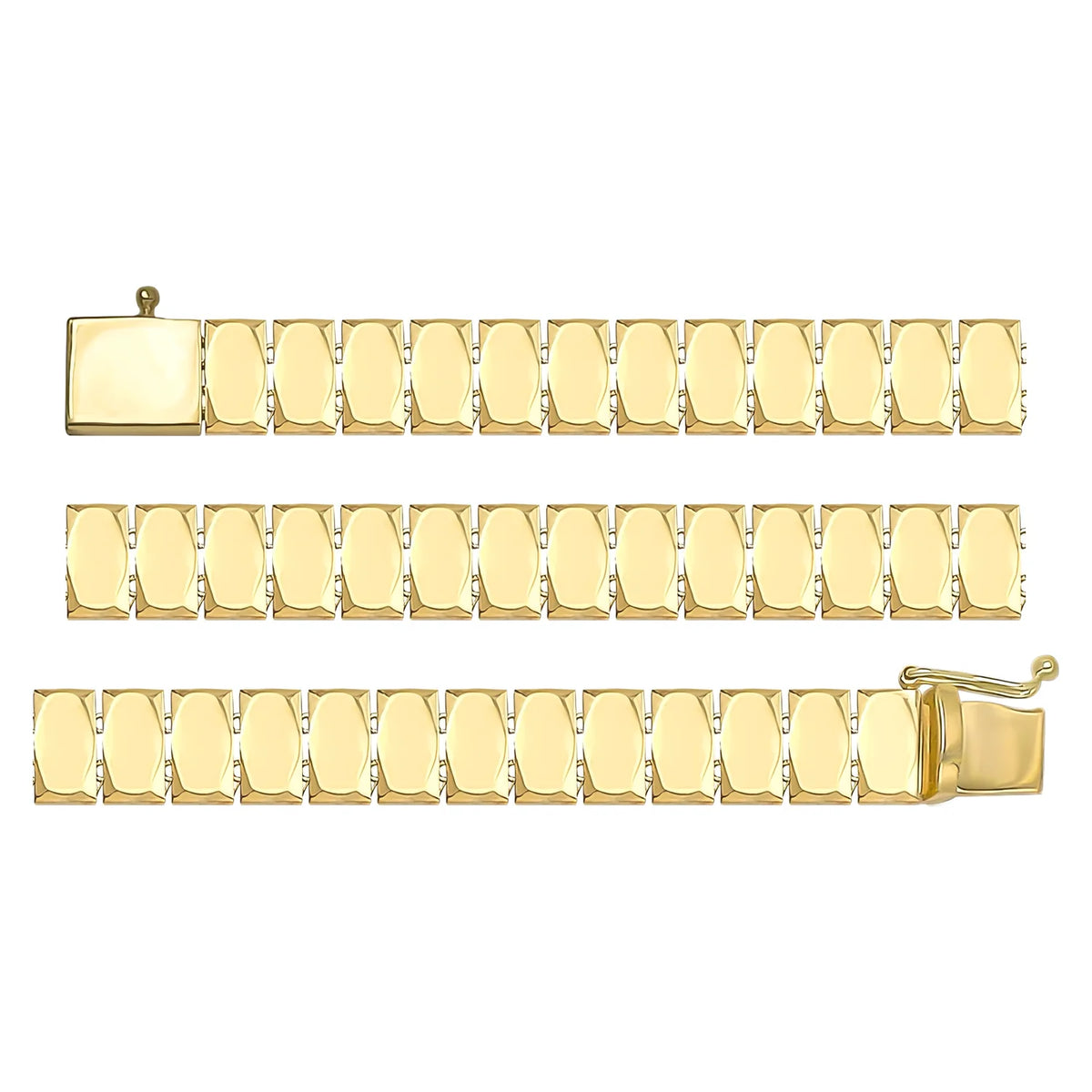 Solid gold id bracelet, 9.20 g — shown in three rows across the frame.