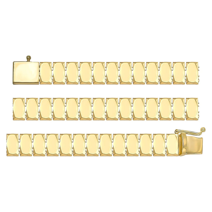 Solid gold id bracelet, 9.20 g — shown in three rows across the frame.