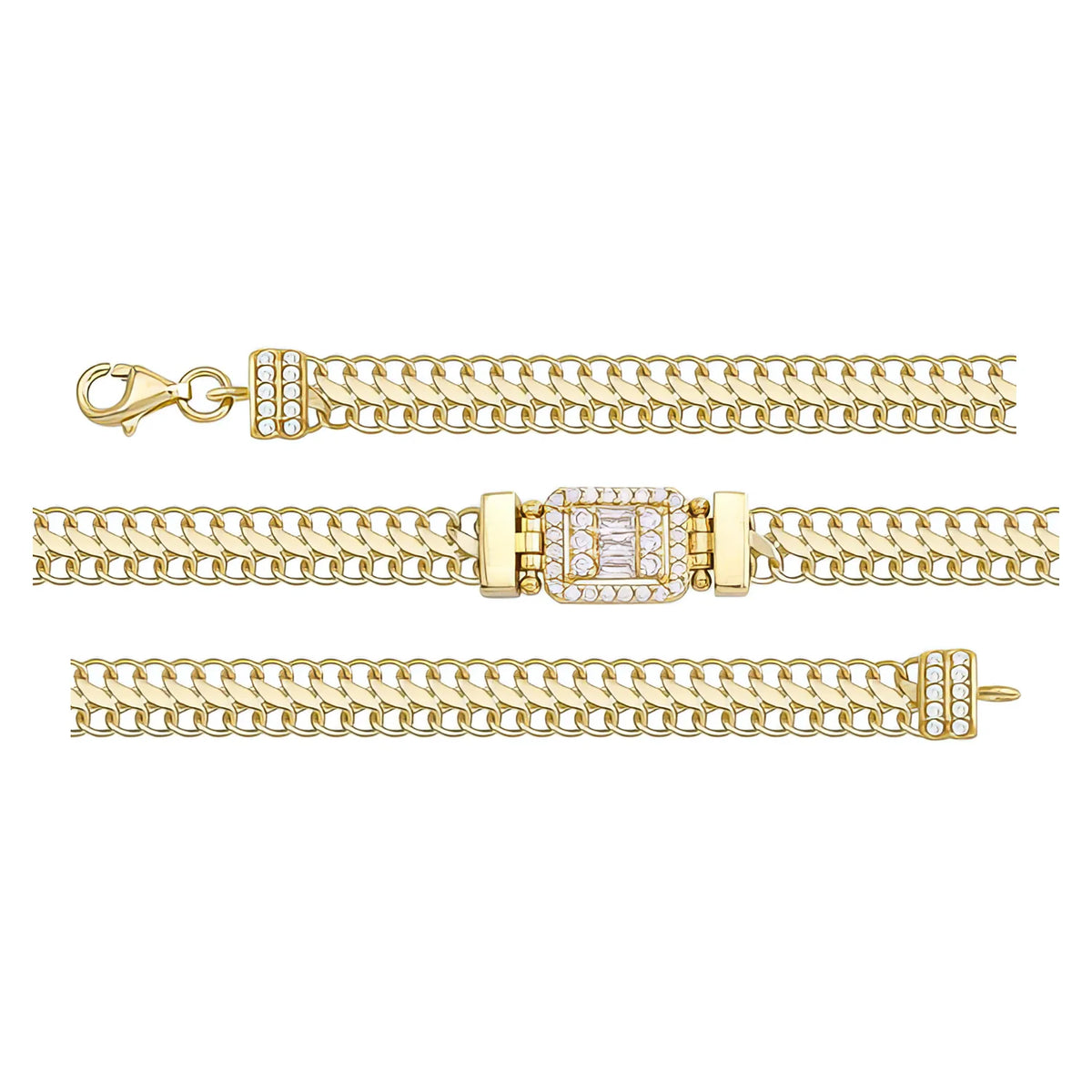 Solid gold curb bracelet, 5.80 g — shown in three rows across the frame.