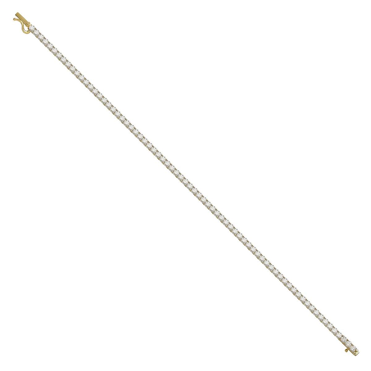 Solid gold tennis bracelet, 5.36 g — shown at an angle across the frame.