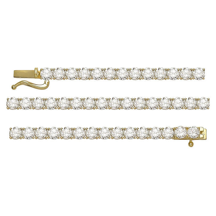 Solid gold tennis bracelet, 9.82 g — shown in three rows across the frame.