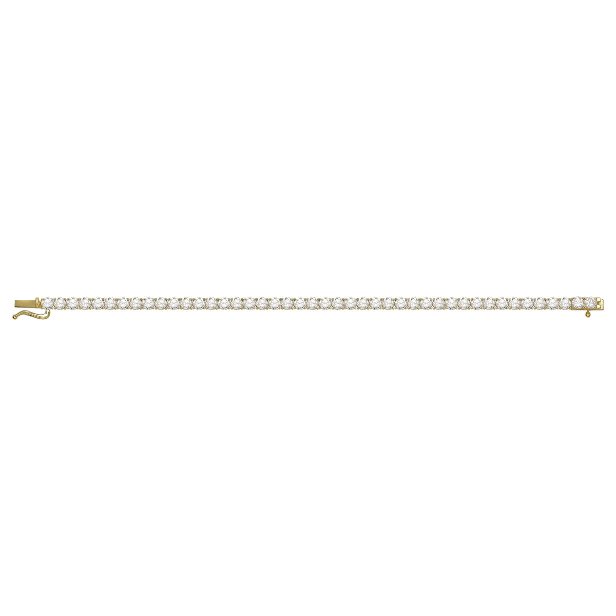 Solid gold tennis bracelet, 9.82 g — shown square on a plain background.