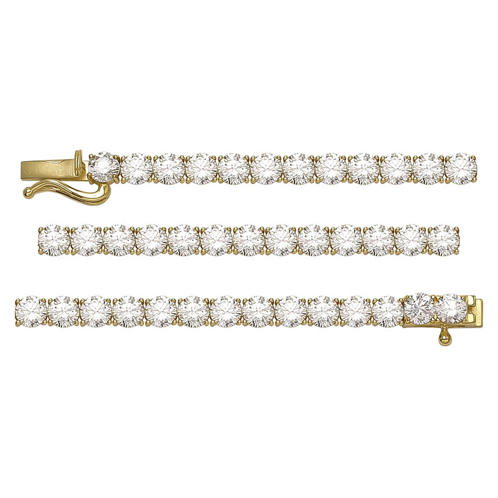 Solid gold tennis bracelet, 11.30 g — shown in three rows across the frame.