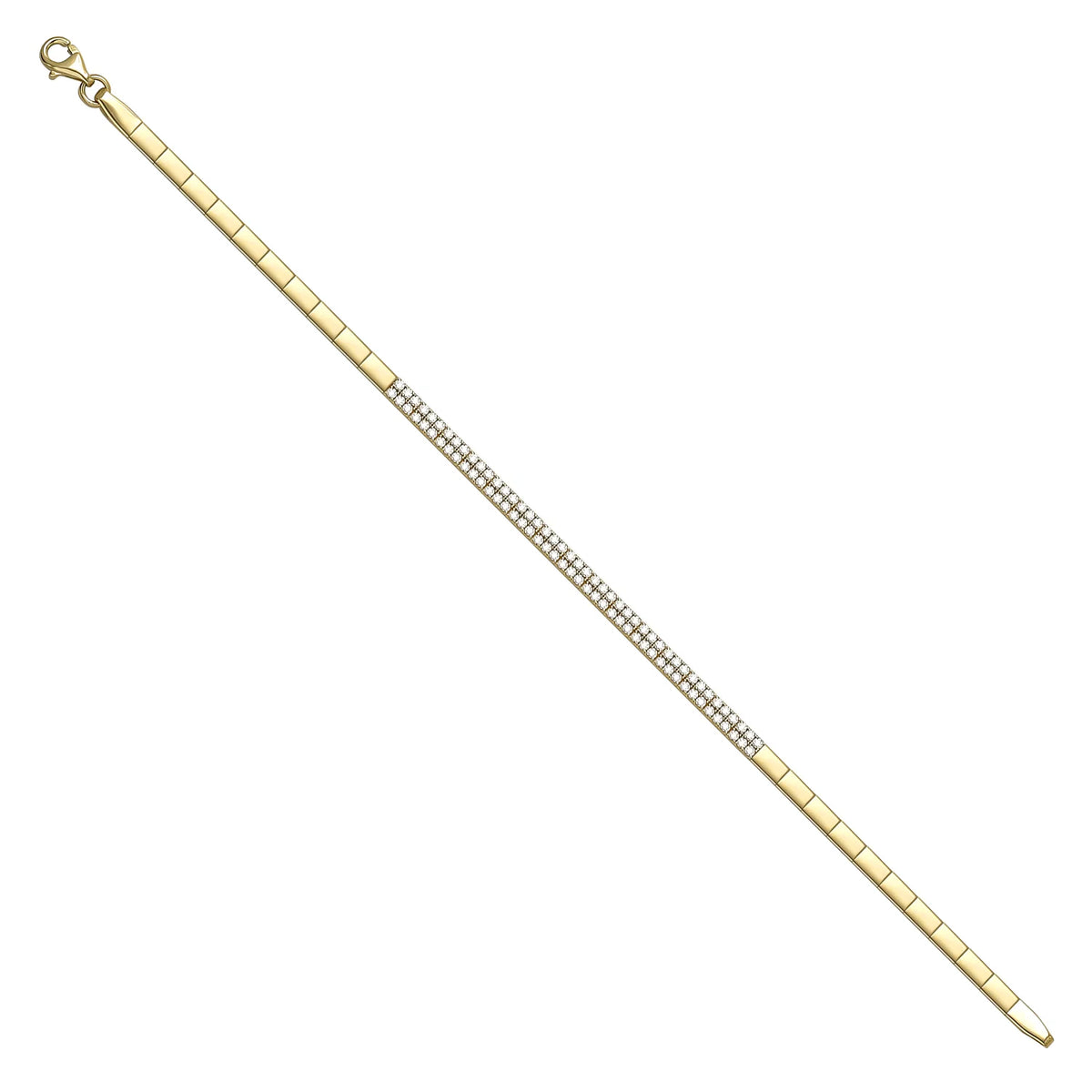 Solid gold tennis bracelet, 4.93 g — shown at an angle across the frame.