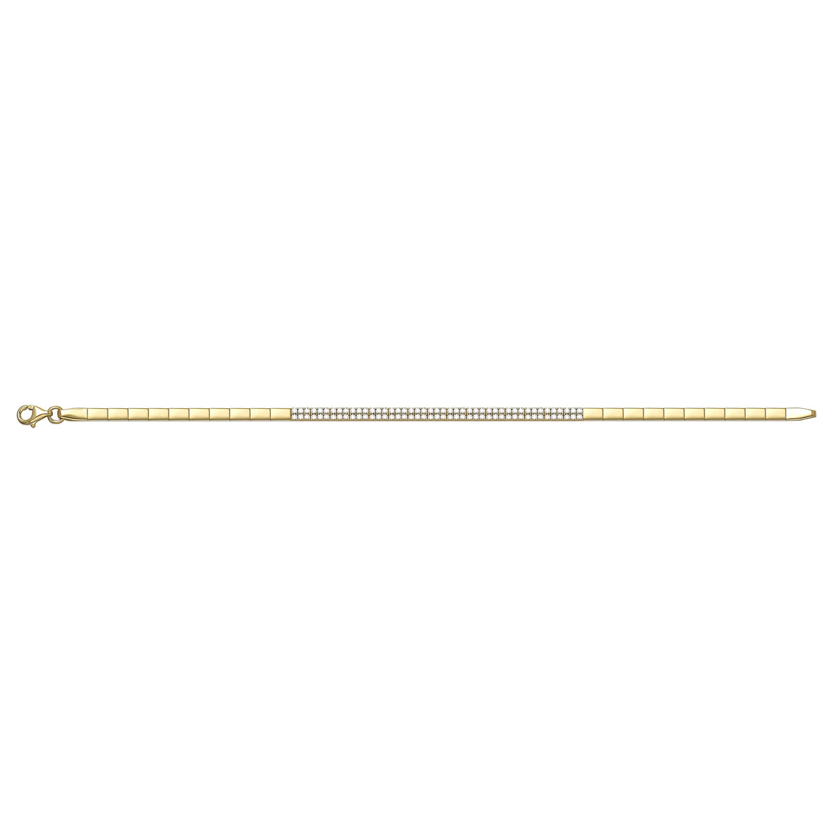 Solid gold tennis bracelet, 4.93 g — shown square on a plain background.
