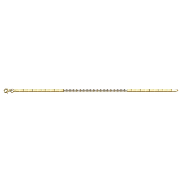 Solid gold tennis bracelet, 4.93 g — shown square on a plain background.