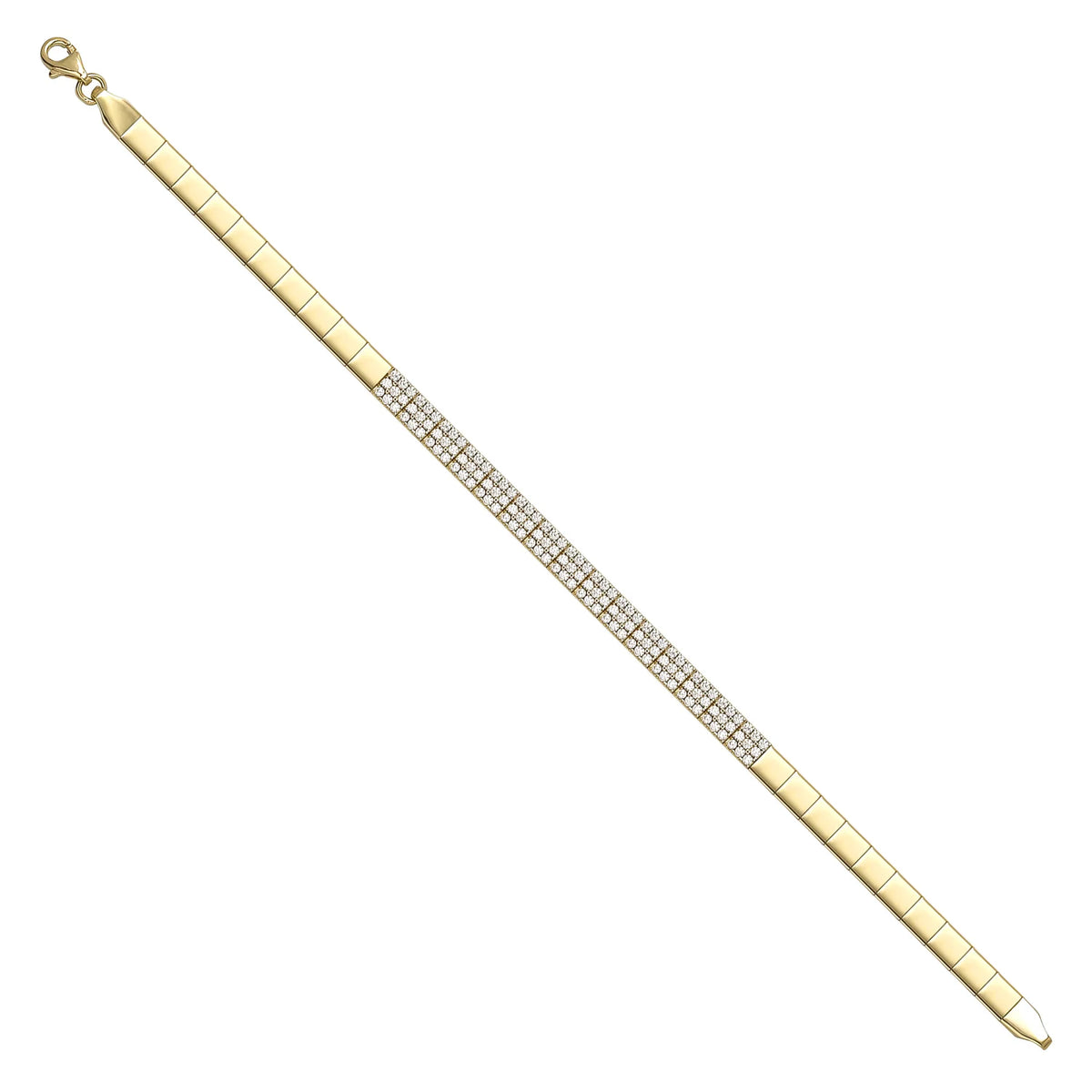 Solid gold tennis bracelet, 6.56 g — shown at an angle across the frame.