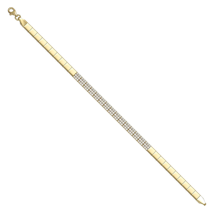 Solid gold tennis bracelet, 6.56 g — shown at an angle across the frame.