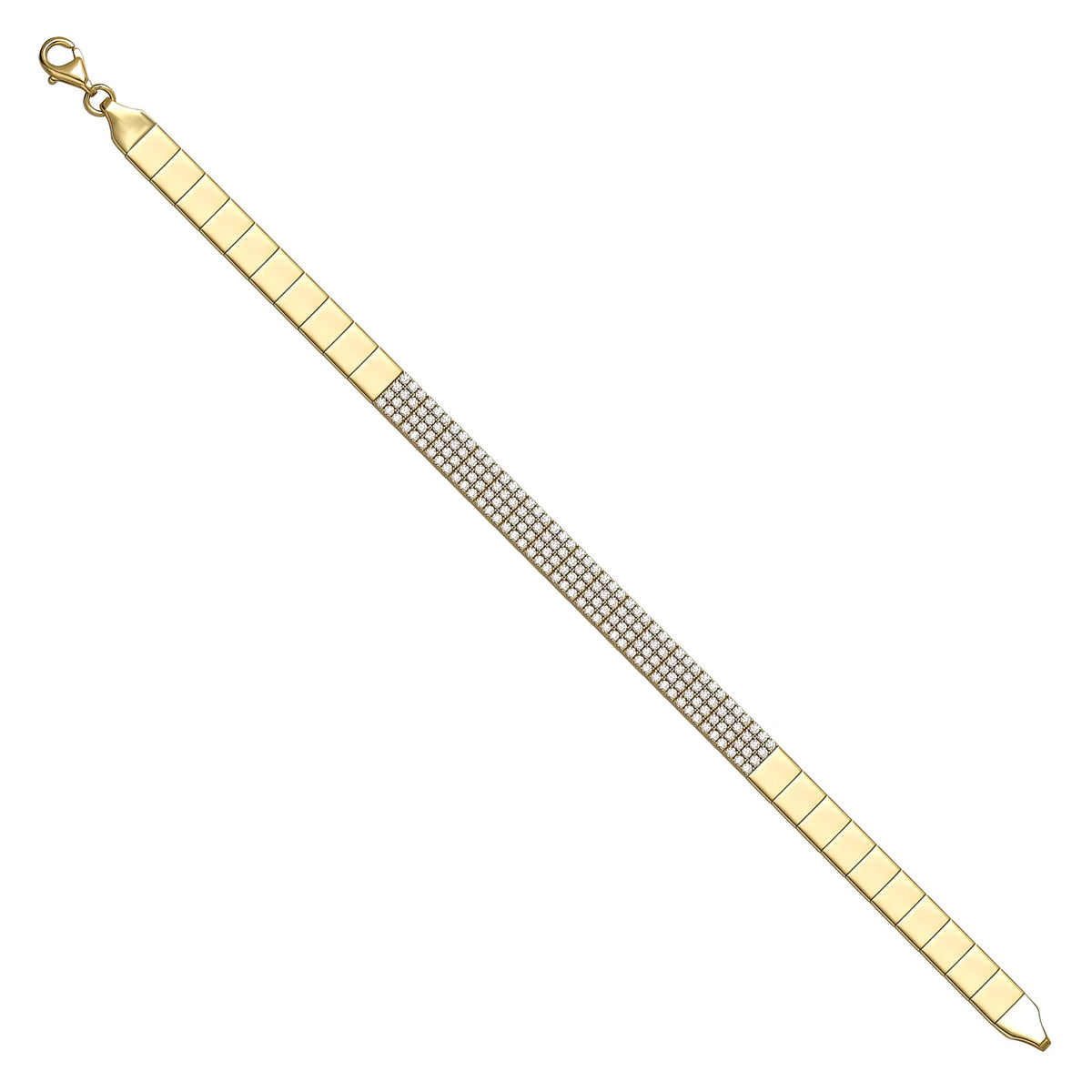 Solid gold tennis bracelet, 7.79 g — shown at an angle across the frame.