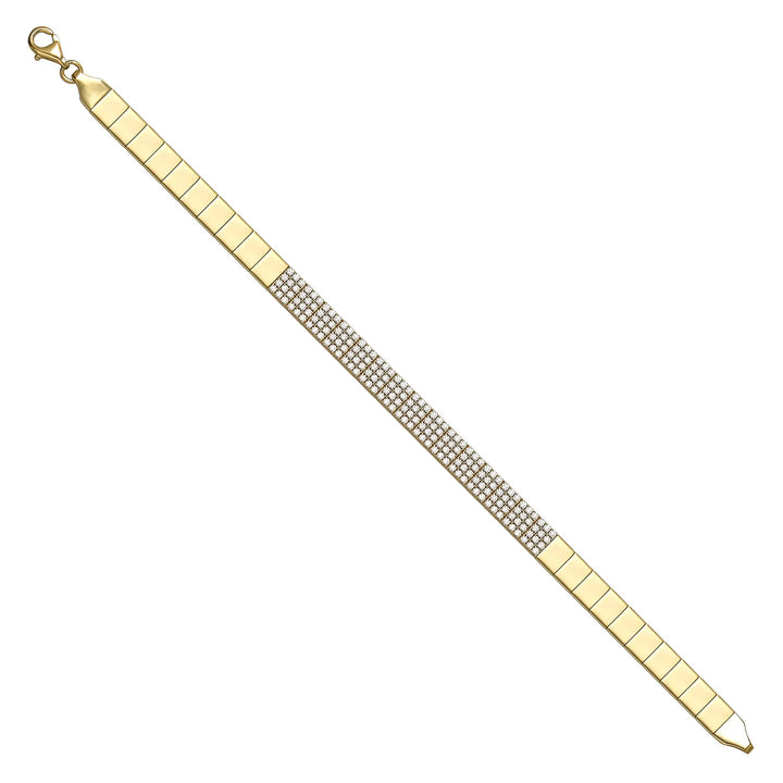 Solid gold tennis bracelet, 7.79 g — shown at an angle across the frame.