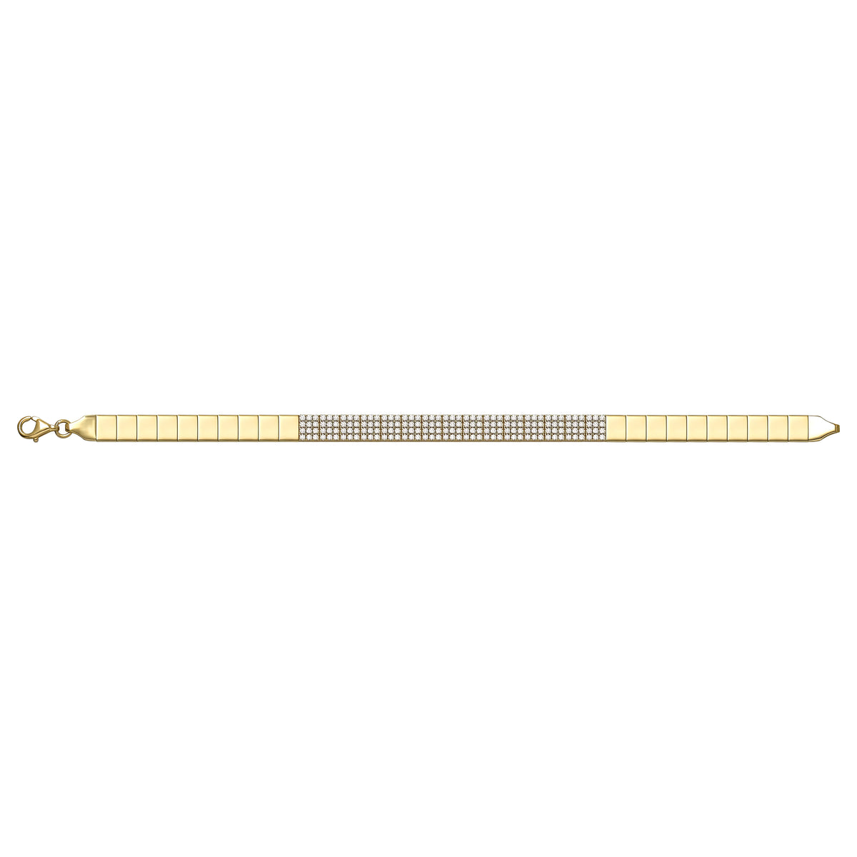 Solid gold tennis bracelet, 7.79 g — shown square on a plain background.