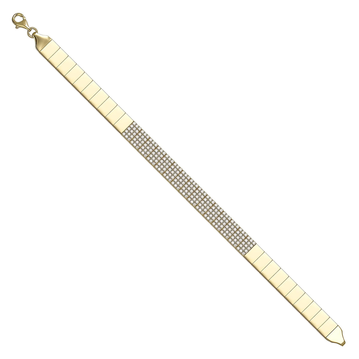 Solid gold tennis bracelet, 9.73 g — shown at an angle across the frame.