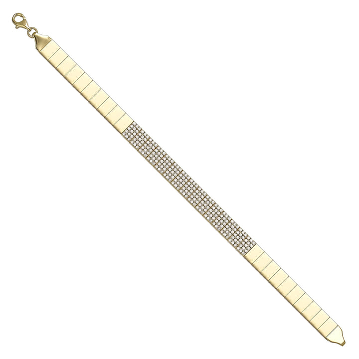 Solid gold tennis bracelet, 9.73 g — shown at an angle across the frame.