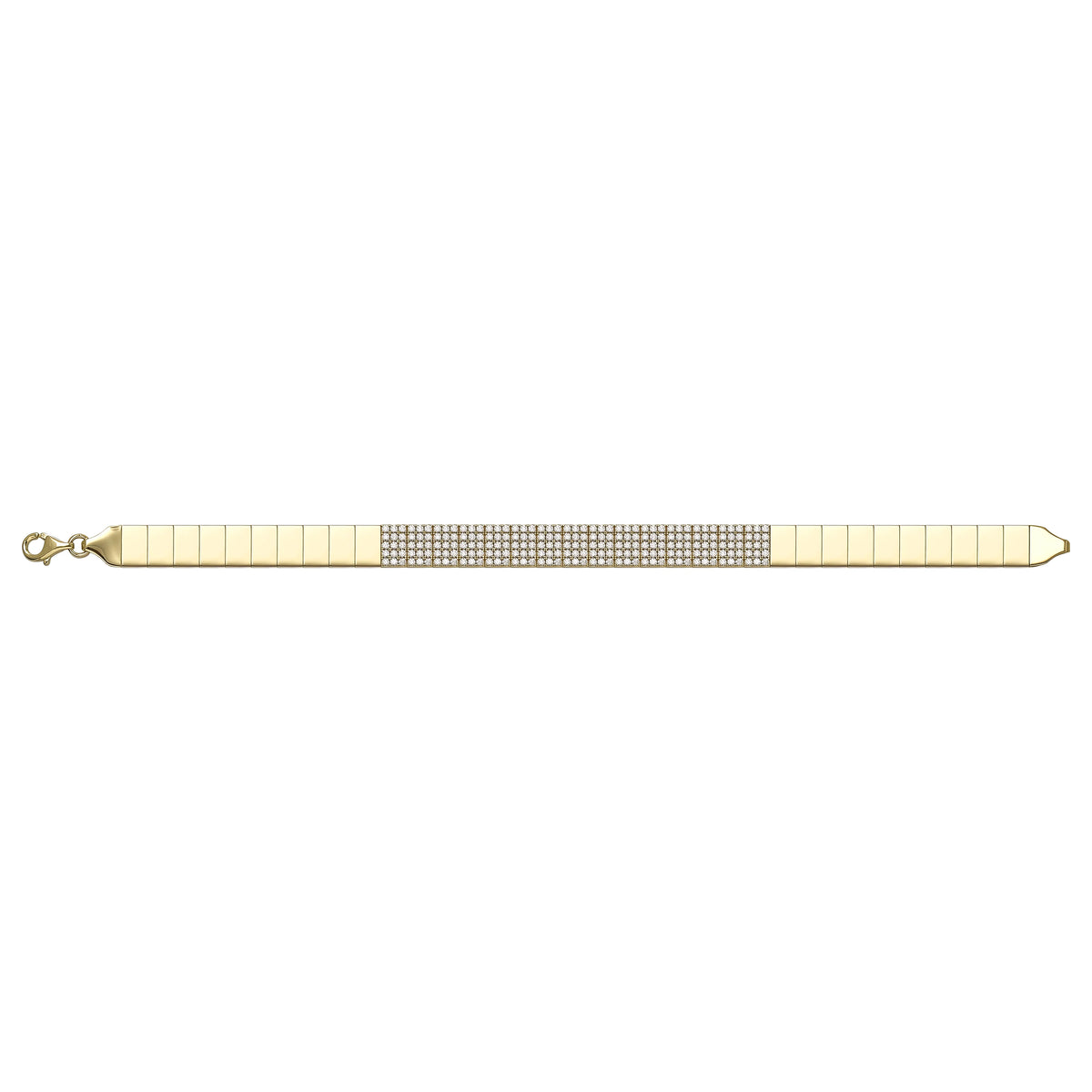Solid gold tennis bracelet, 9.73 g — shown square on a plain background.