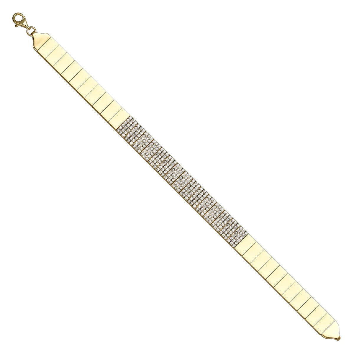 Solid gold tennis bracelet, 10.84 g — shown at an angle across the frame.
