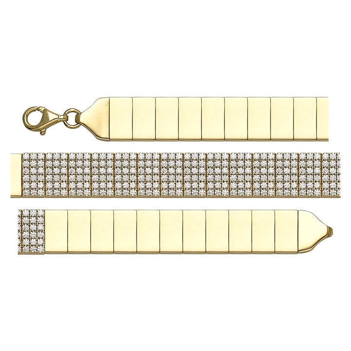 Solid gold tennis bracelet, 10.84 g — shown in three rows across the frame.