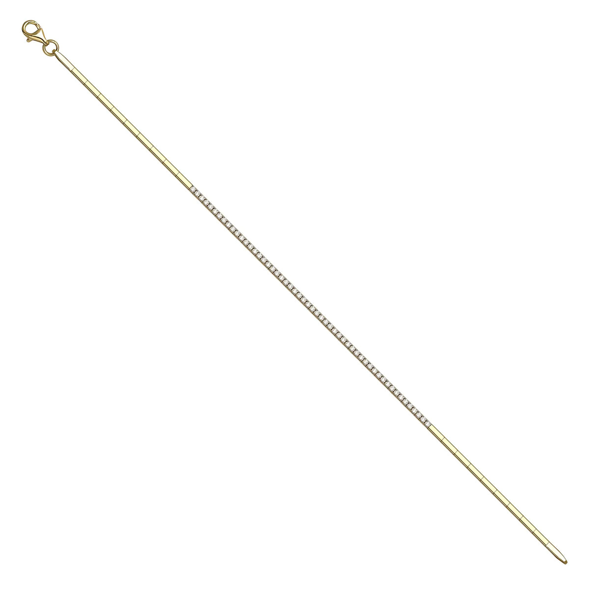 Solid gold tennis bracelet, 3.23 g — shown at an angle across the frame.