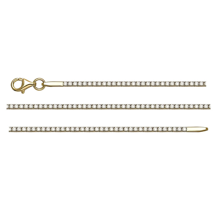 Solid gold tennis bracelet, 3.60 g — shown in three rows across the frame.