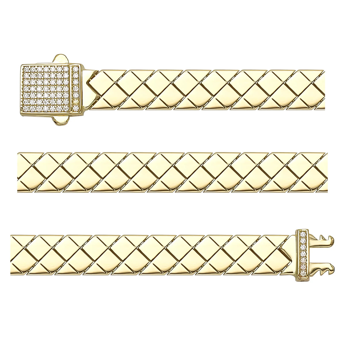 Solid gold braided bracelet, 12.35 g — shown in three rows across the frame.