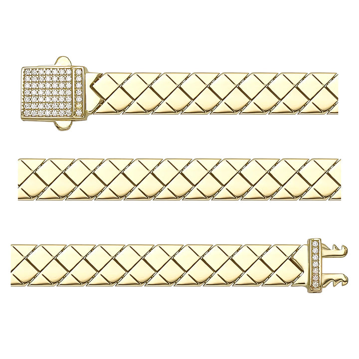 Solid gold braided bracelet, 12.35 g — shown in three rows across the frame.