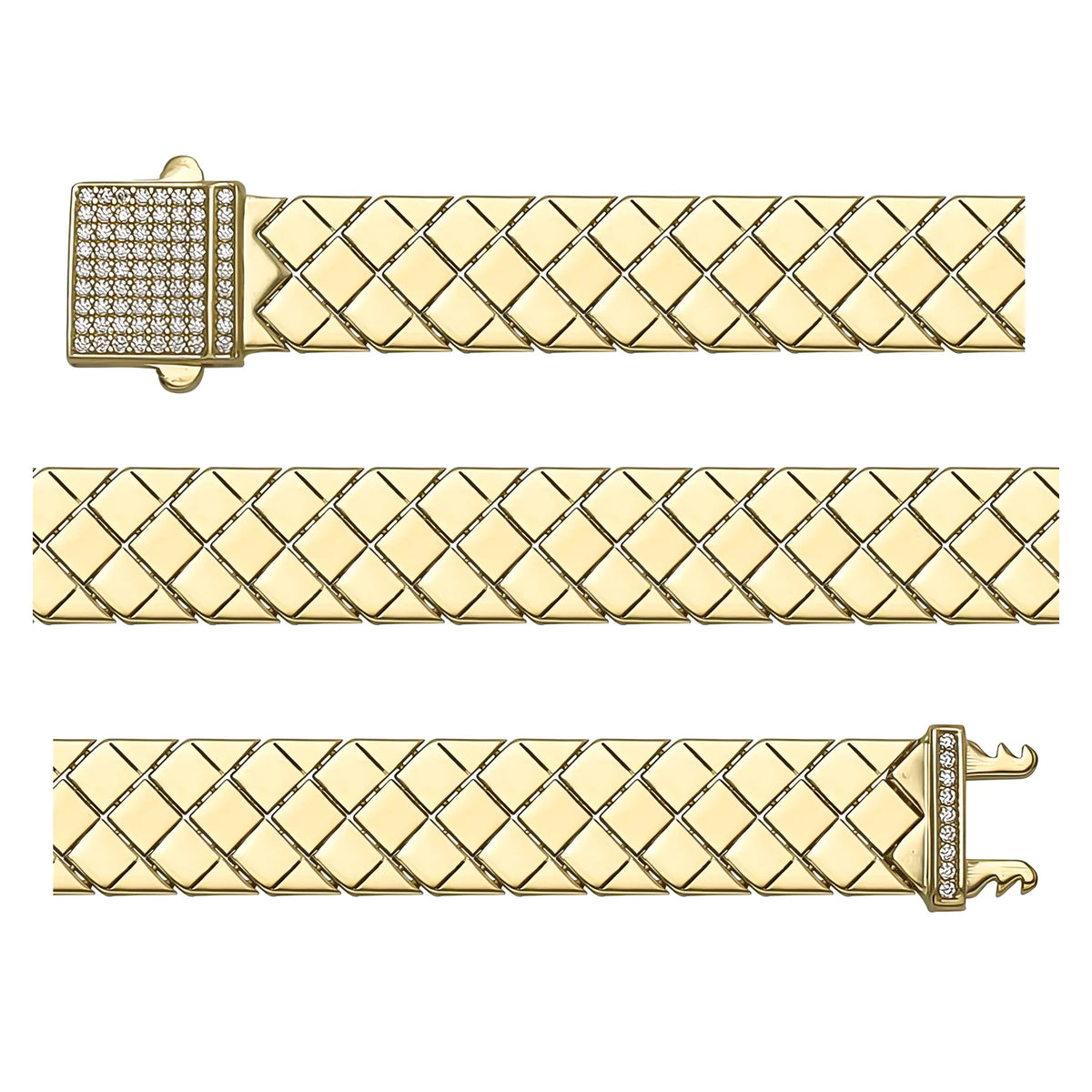 Solid gold braided bracelet, 17.90 g — shown in three rows across the frame.