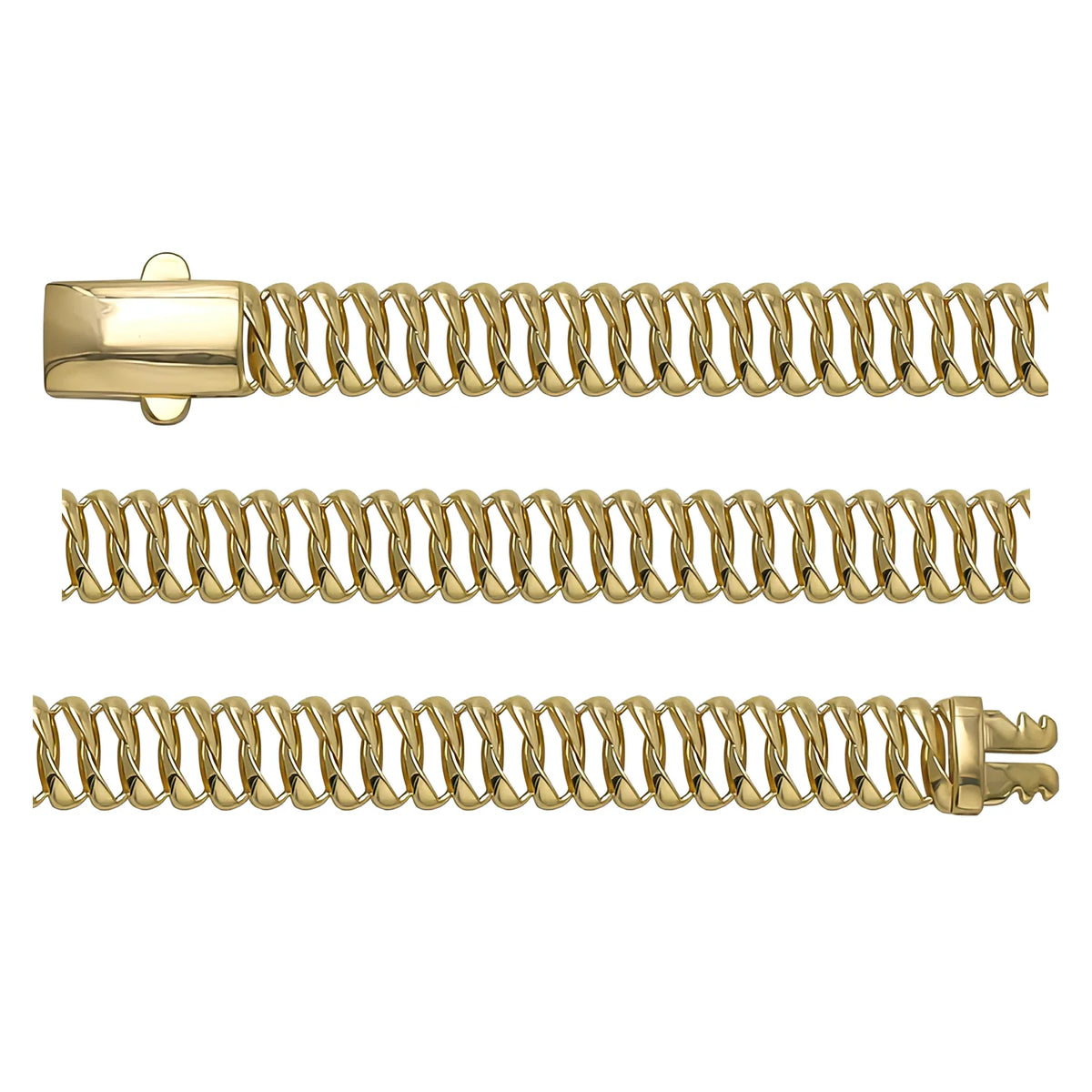 Solid gold braided bracelet, 8.20 g — shown in three rows across the frame.