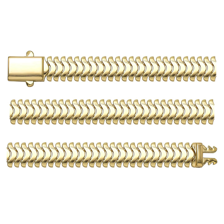 Solid gold herringbone bracelet, 12.25 g — shown in three rows across the frame.