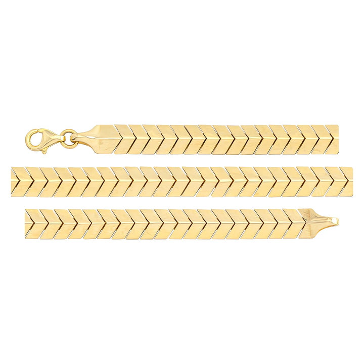 Solid gold herringbone bracelet, 7.80 g — shown in three rows across the frame.