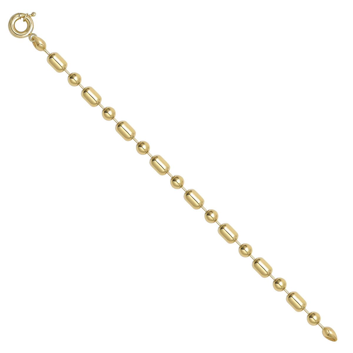 Solid gold bead bracelet, 9.55 g — shown at an angle across the frame.