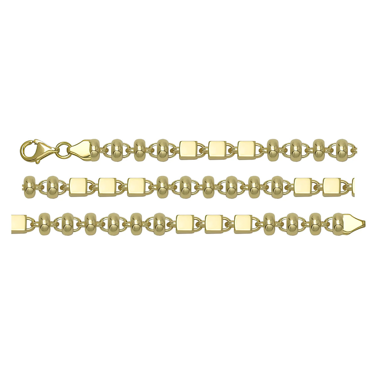 Solid gold bead bracelet, 4.50 g — shown in three rows across the frame.