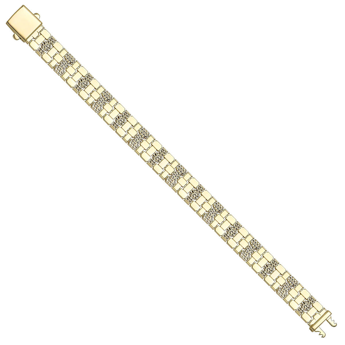 Solid gold brick link bracelet, 12.80 g — shown at an angle across the frame.