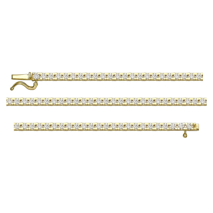 Solid gold tennis bracelet, 5.80 g — shown in three rows across the frame.