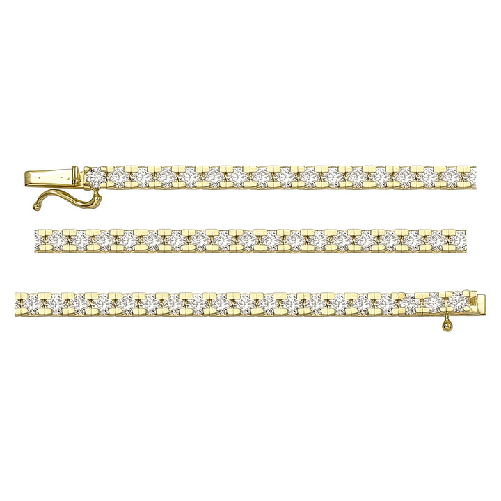Solid gold tennis bracelet, 8.60 g — shown in three rows across the frame.