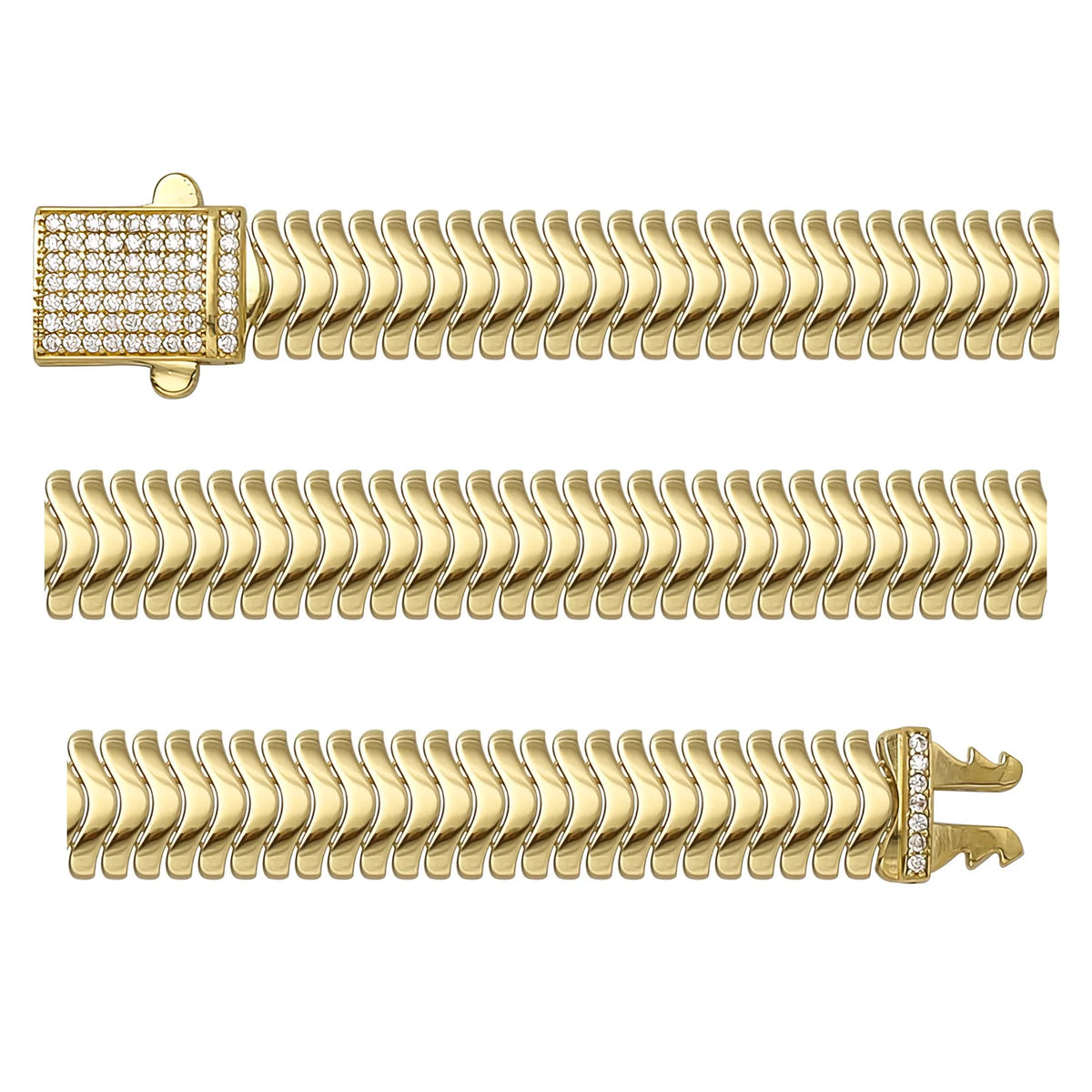 Solid gold braided bracelet, 16.40 g — shown in three rows across the frame.