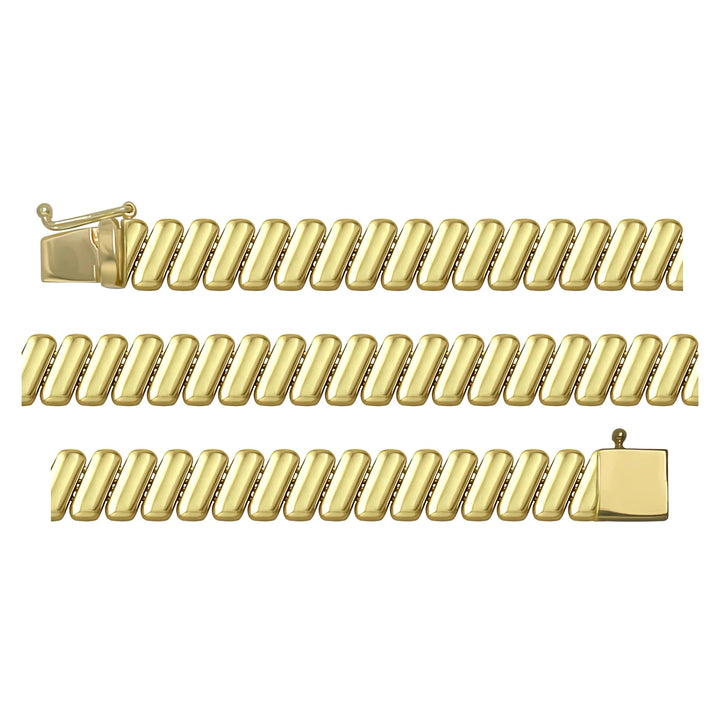 Solid gold bar link bracelet, 9.10 g — shown in three rows across the frame.