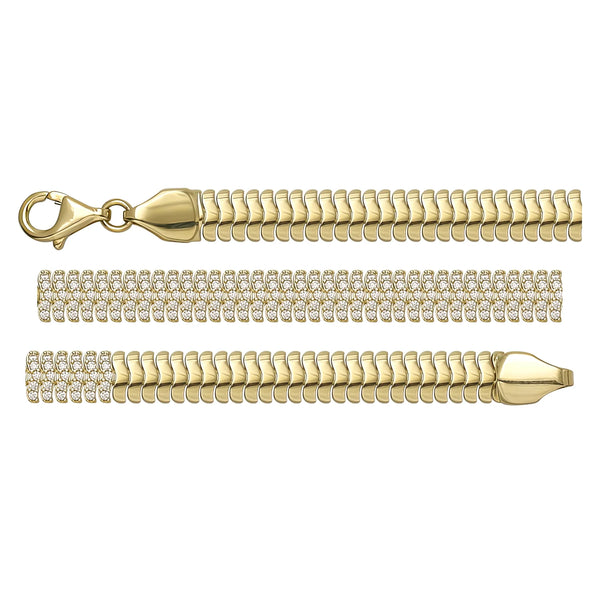 Solid gold tennis bracelet, 9.70 g — shown in three rows across the frame.