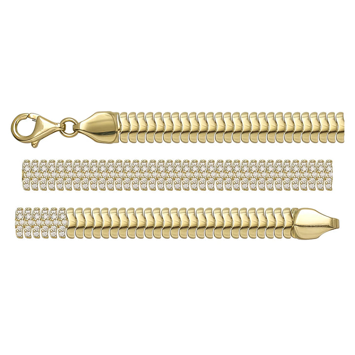 Solid gold tennis bracelet, 9.70 g — shown in three rows across the frame.