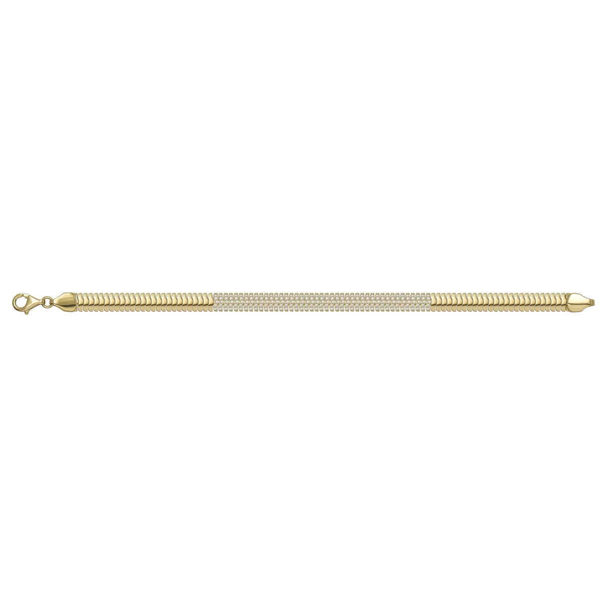 Solid gold tennis bracelet, 9.70 g — shown square on a plain background.