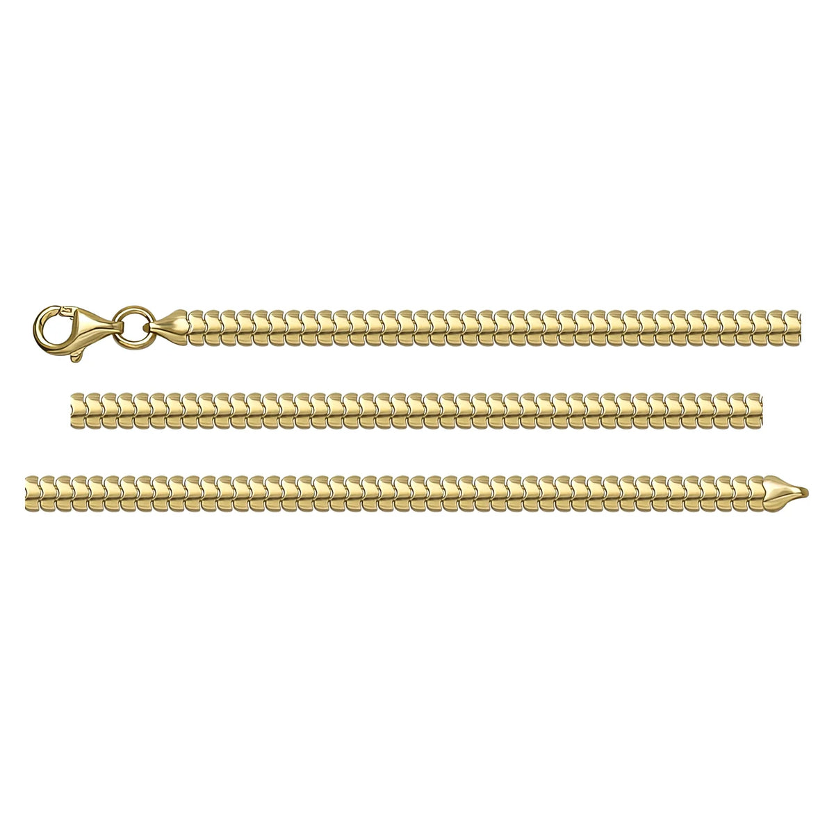 Solid gold braided bracelet, 3.85 g — shown in three rows across the frame.