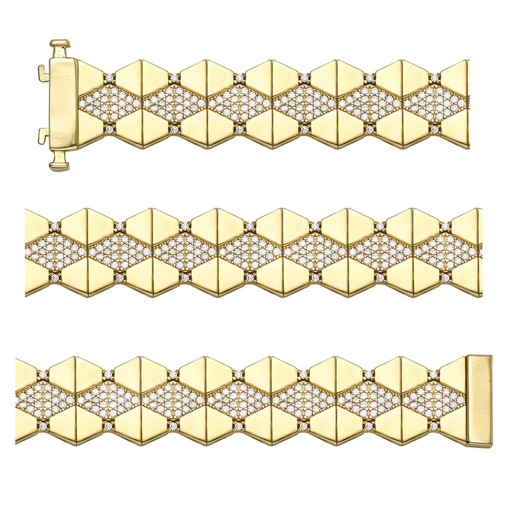 Solid gold honeycomb bracelet, 17.30 g — shown in three rows across the frame.