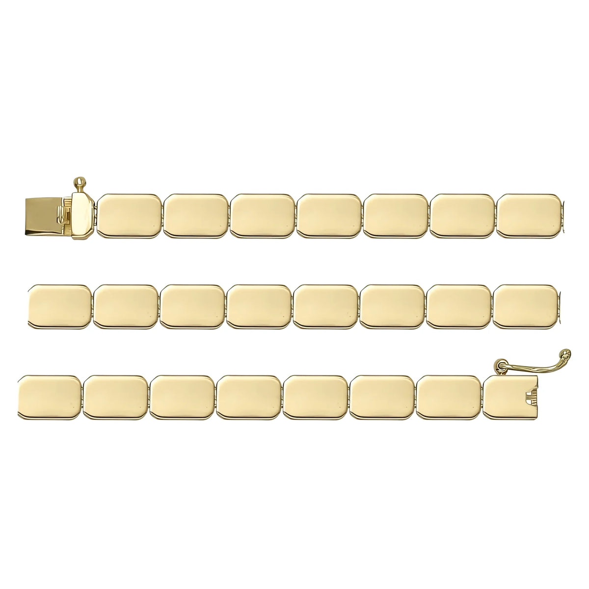 Solid gold id bracelet, 5.20 g — shown in three rows across the frame.
