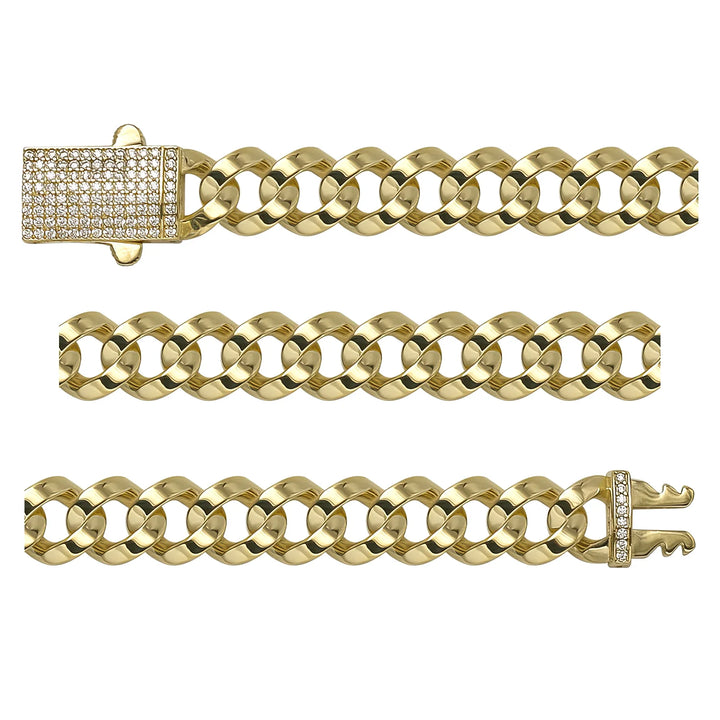 Solid gold curb bracelet, 16.45 g — shown in three rows across the frame.