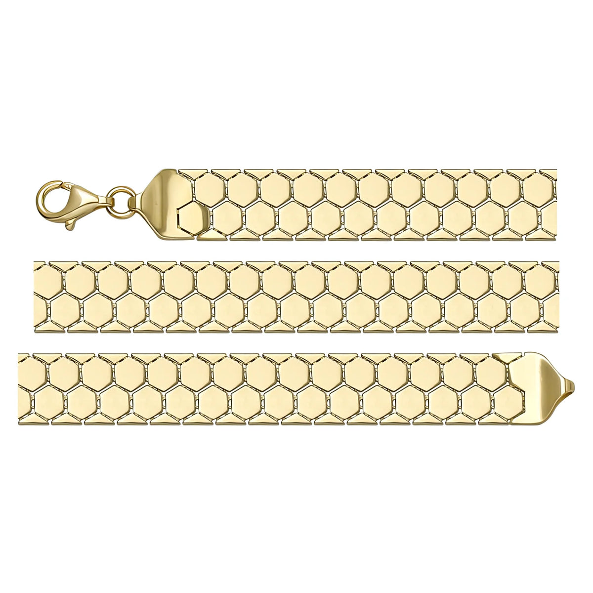 Solid gold honeycomb bracelet, 8.55 g — shown in three rows across the frame.