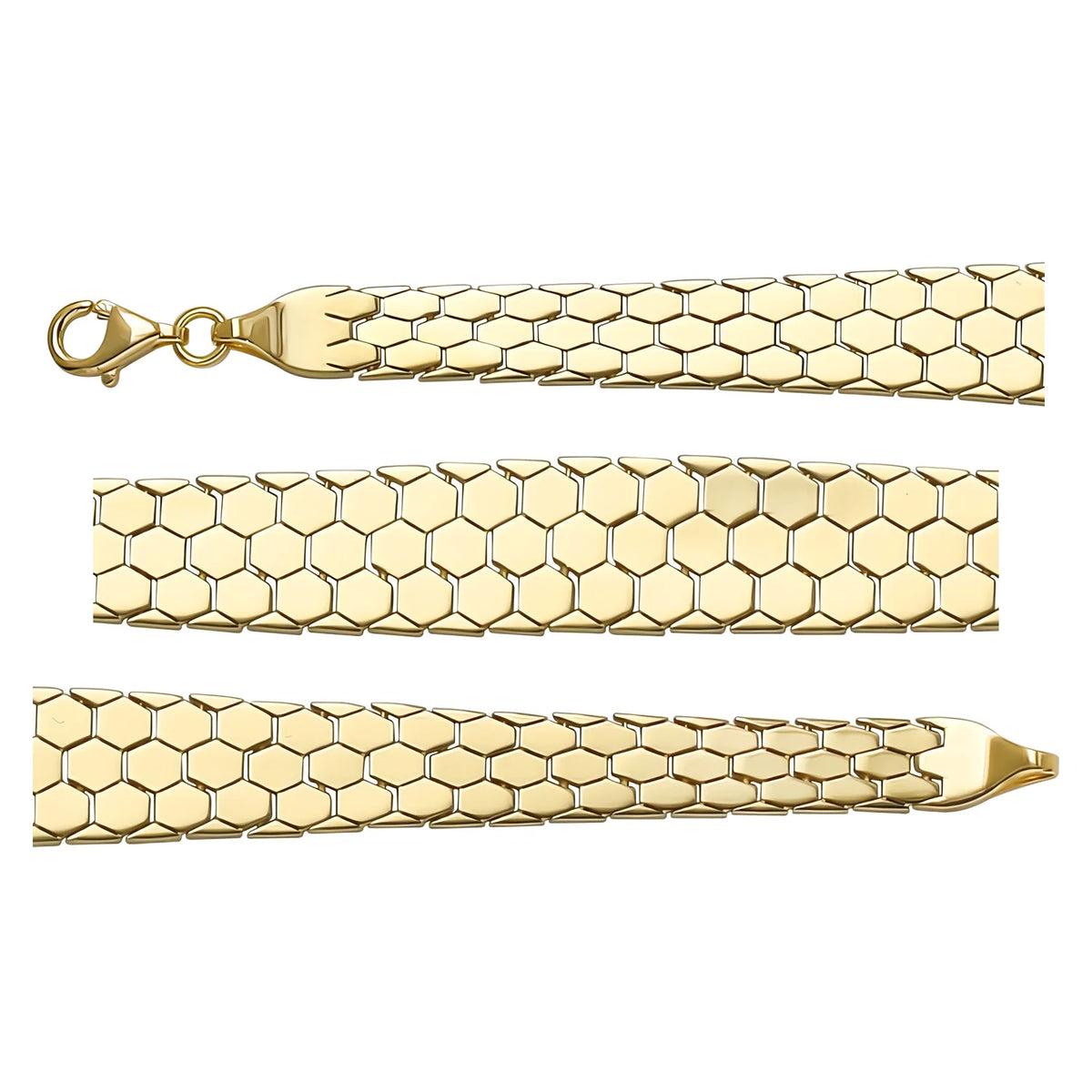 Solid gold honeycomb bracelet, 11.80 g — shown in three rows across the frame.