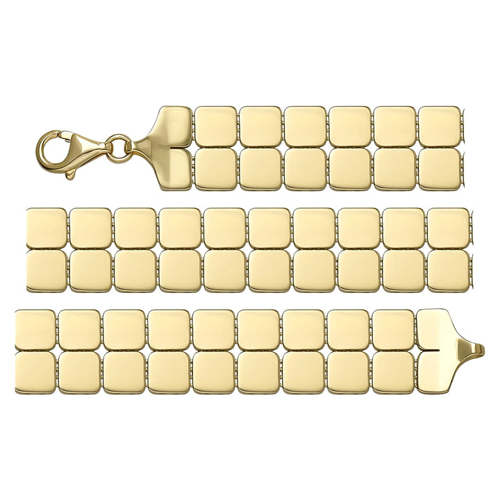 Solid gold brick link bracelet, 13.30 g — shown in three rows across the frame.