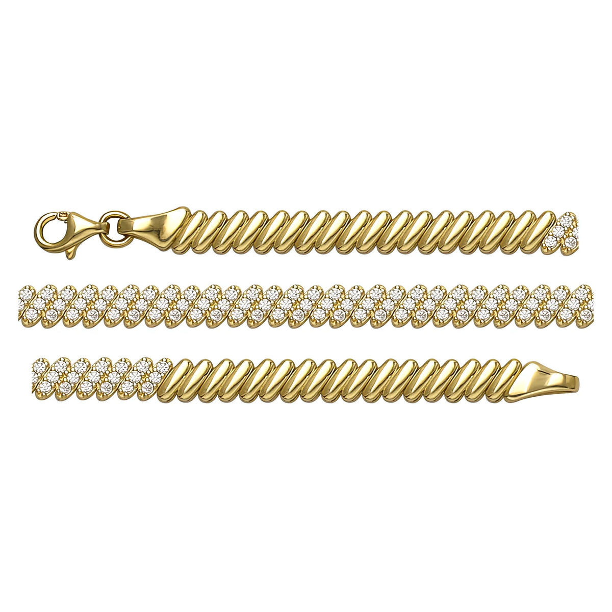 Solid gold braided bracelet, 7.80 g — shown in three rows across the frame.