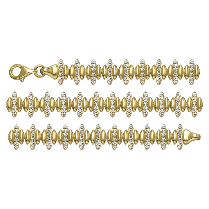 Solid gold fancy link bracelet, 8.50 g — shown in three rows across the frame.