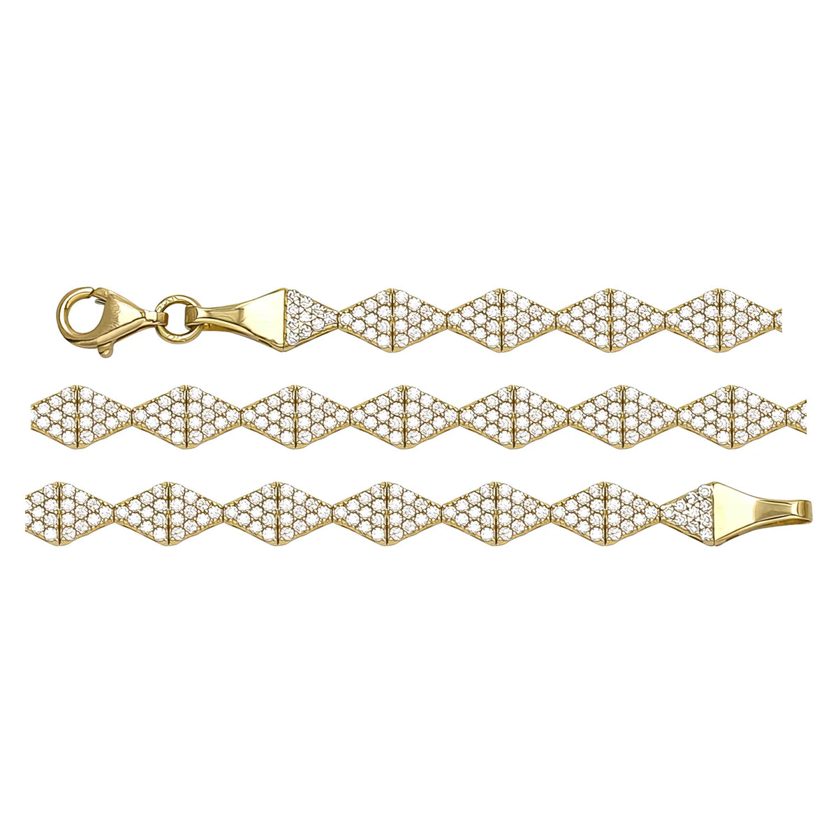 Solid gold fancy link bracelet, 6.70 g — shown in three rows across the frame.