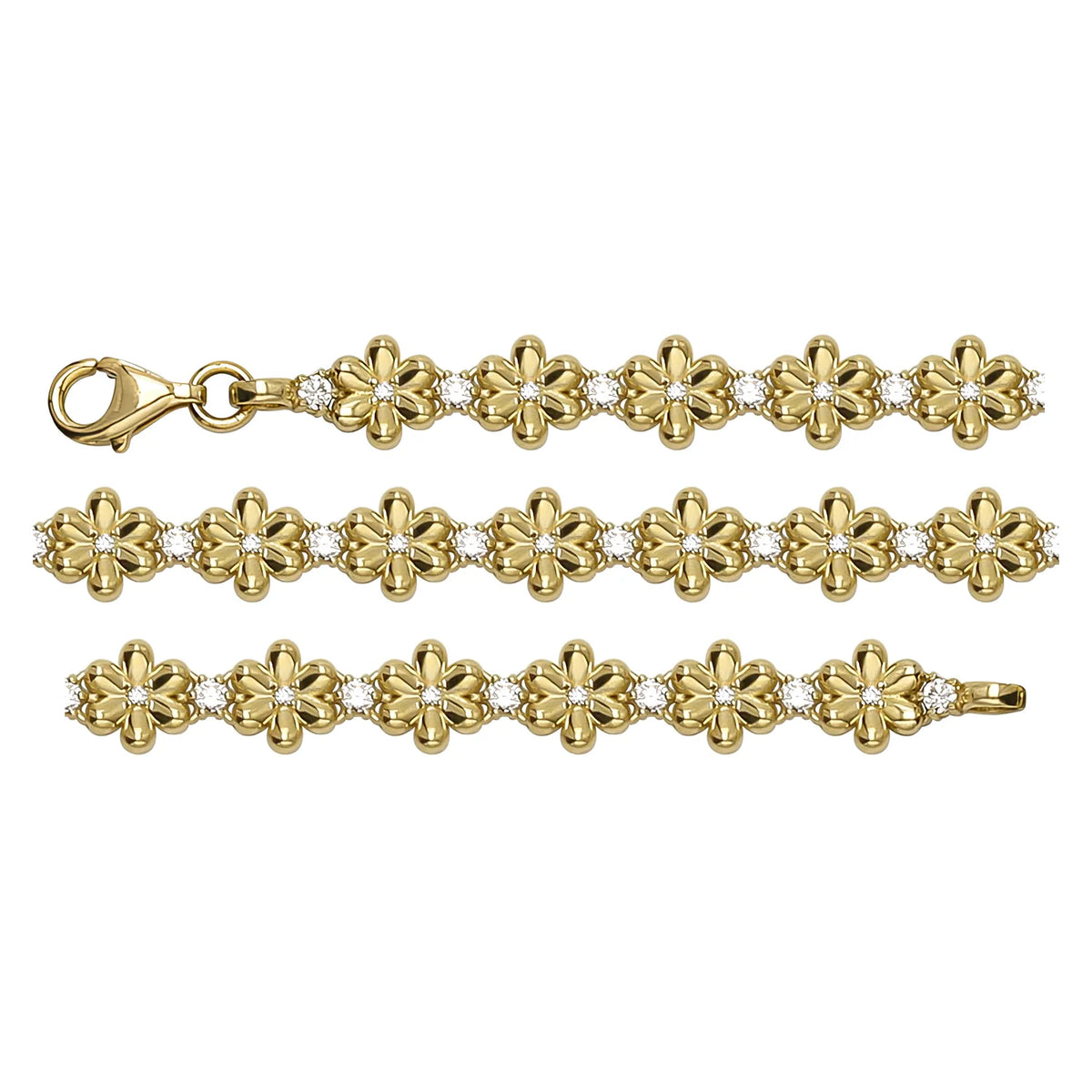 Solid gold fancy link bracelet, 7.20 g — shown in three rows across the frame.