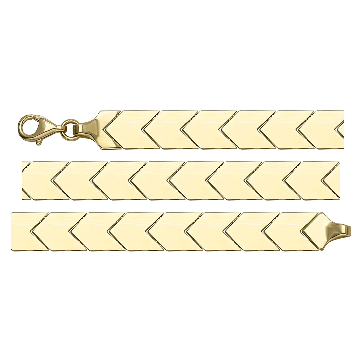Solid gold herringbone bracelet, 8.25 g — shown in three rows across the frame.